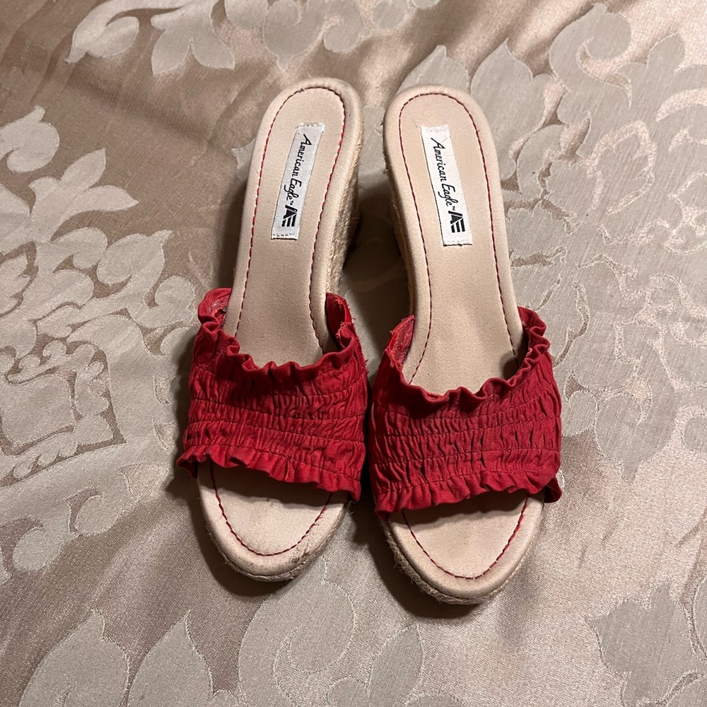 American Eagle Outfitters Red Platform Shoes with Fringe